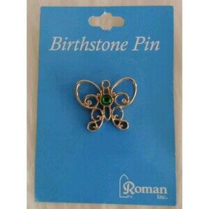 May Birthstone Silver Butterfly Pin Brooch By Roman Inc 1" Gift Jewelry Women